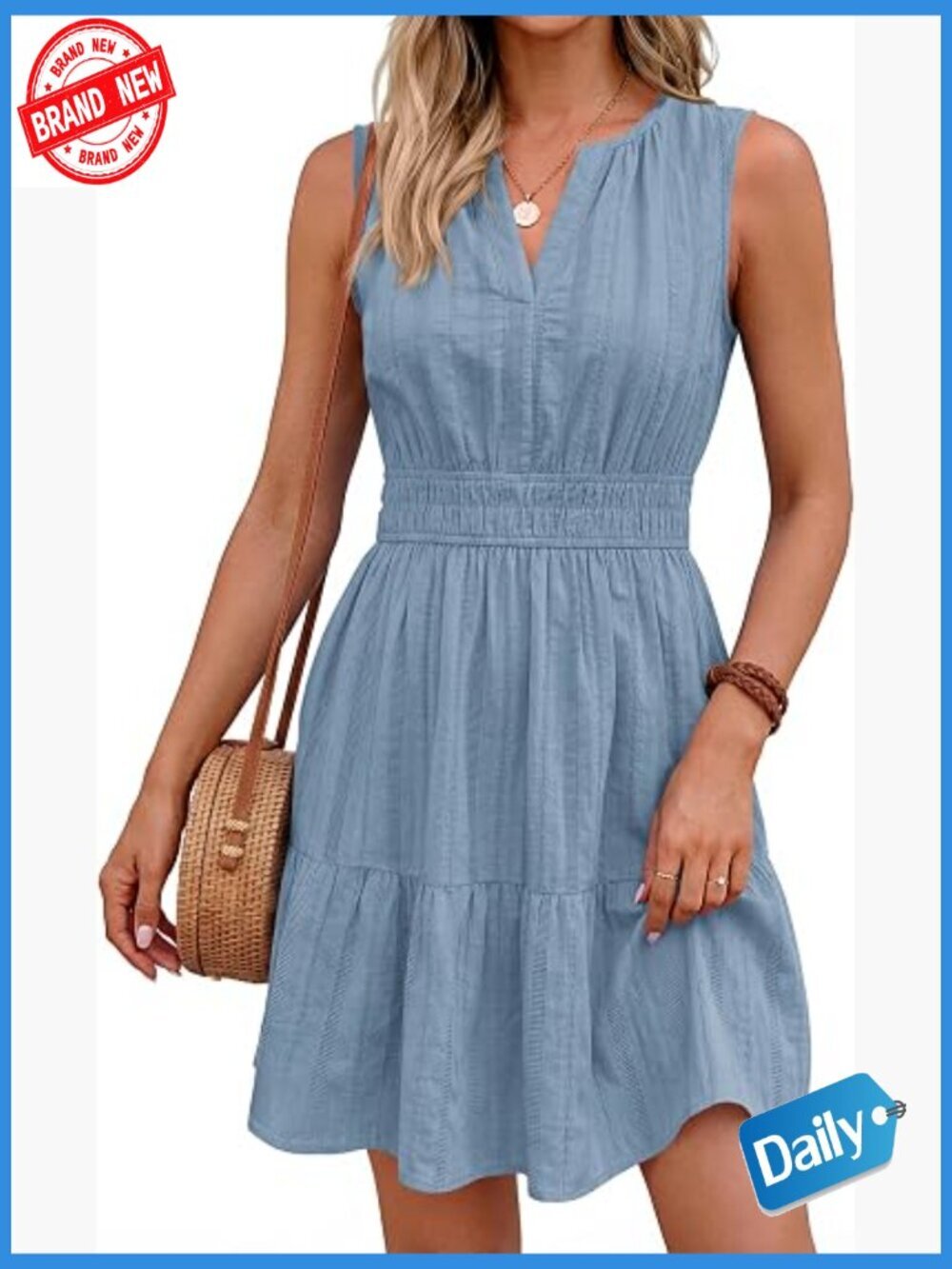 Summer Sleeveless V Neck Mini Dress with Pockets